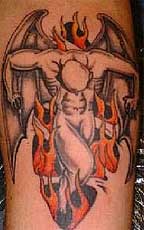 winged devil in flames tattoo