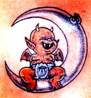 baby imp on crescent moon tattoo